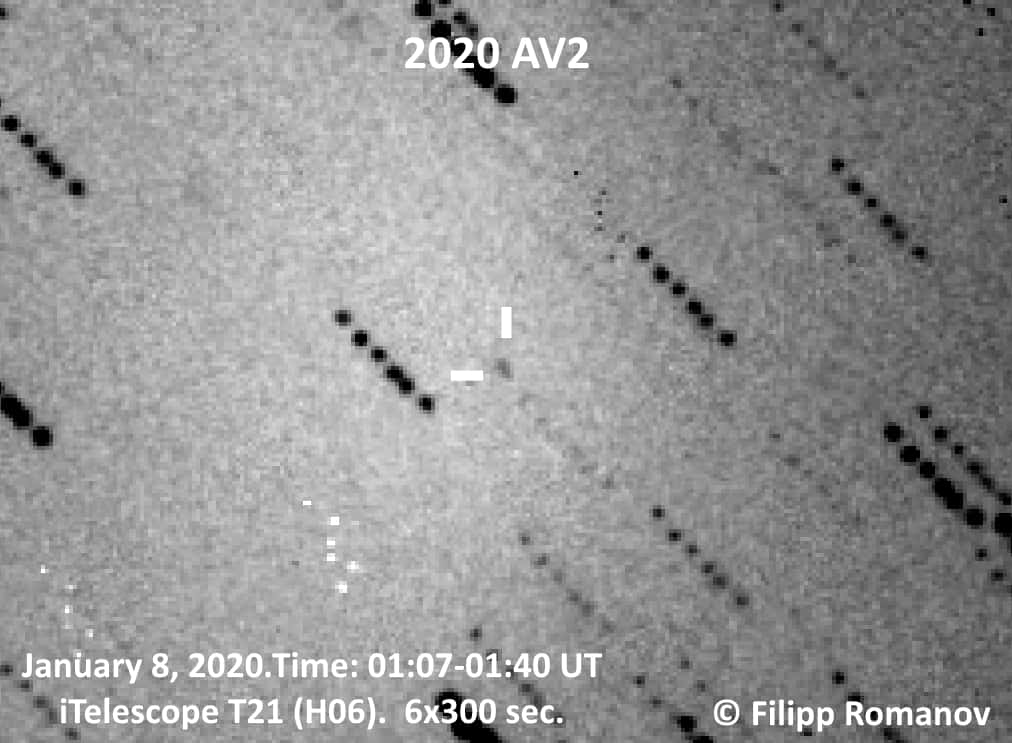 L’astéroïde 2020 AV2 tel que photographié par un astronome amateur russe. © Filipp Romanov, Wikipedia, CC by 3.0