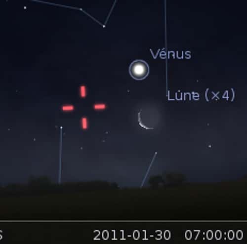 La Lune en rapprochement avec Vénus et la planète naine Vesta. © DR 
