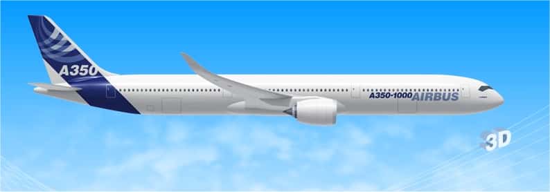 L'A350 XWB 1000, la version longue, transportant 350 passagers. © Airbus
