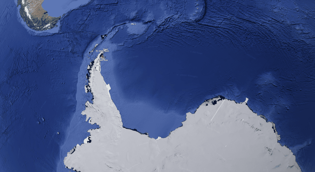 L’île James Ross, à l’extrême ouest de l’Antarctique, a commencé à se séparer du supercontinent Gondwana autour de 130 millions d’années. © Google Earth