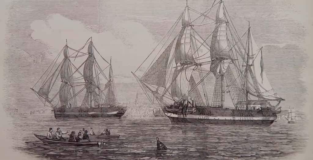 Les navires HMS Terror et le le HMS Erebus ont quitté l’Angleterre en 1845 à la recherche du passage Nord-Ouest dans l’Arctique. © capture YouTube, Parcs Canada