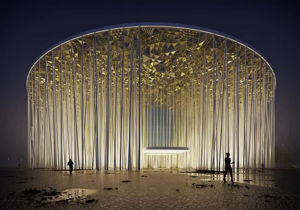 Le <em>Wuxi Taihu Show Theatre</em> symbolise une forêt de bambous. © Steven Chilton Architects, Facebook