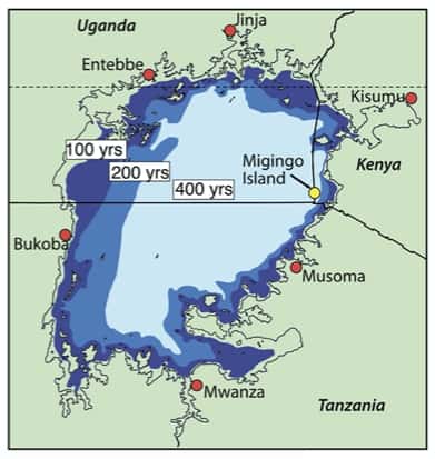 Selon le scénario le plus pessimiste, le Kenya perdra son accès au lac Victoria d’ici moins de 400 ans. <i>© Emily J.Beverly </i>et<i> al, Earth and Planetary Science Letters, </i>2020