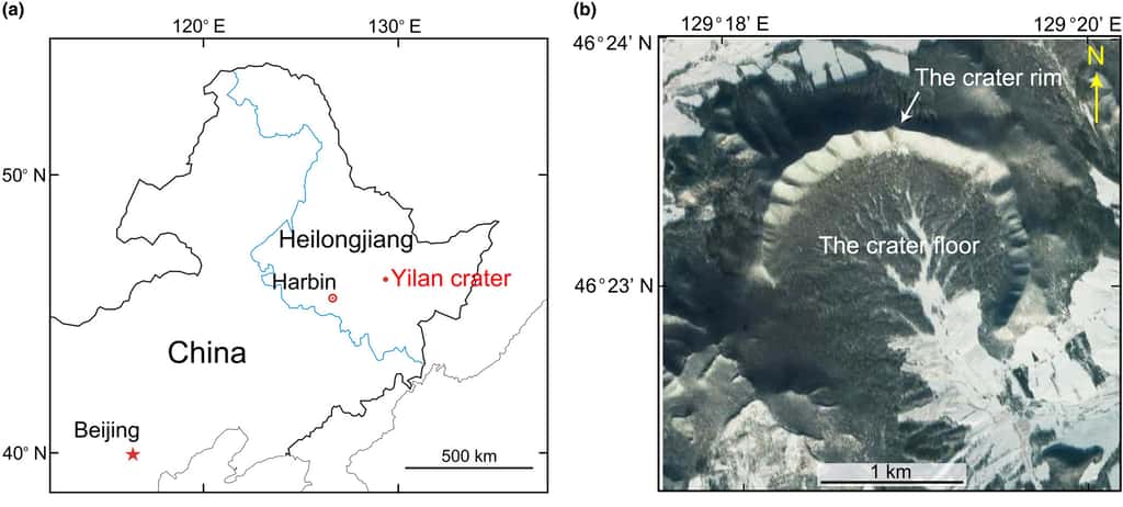 Le cratère de Yilan est situé dans la province du Heilongjiang au nord-est de la Chine. © Ming Chen et <em>al., Meteoritics & Planetary Science</em>, 2021