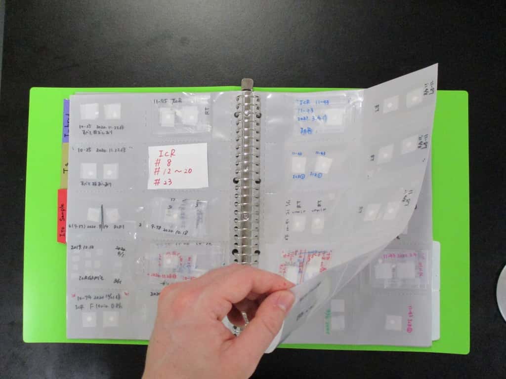 Le « livre de sperme » permet de stocker des milliers d’échantillons dans un simple classeur. © Daiyu Ito, université de Yamanashi
