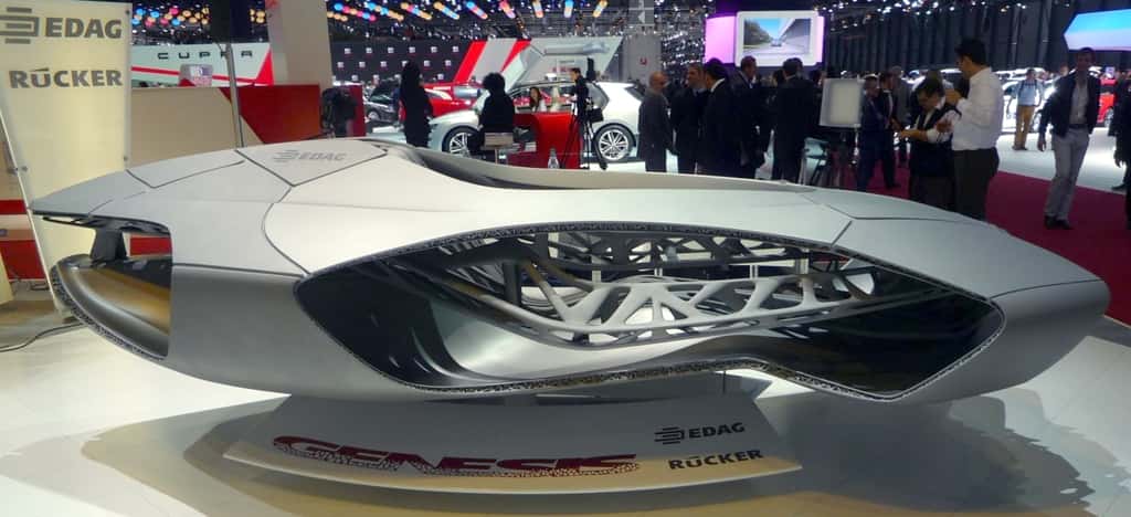 Le concept de châssis monobloc d’EDAG pourrait révolutionner la production automobile. C’est un dérivé d’impression 3D qui permet de concevoir ce châssis constitué d’une seule pièce de fibre de carbone. © Emmanuel Genty (EP), Futura-Sciences