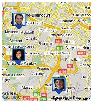 Les contacts qui l'ont bien voulu apparaissent sur l'écran du mobile avec Google Maps. © Google