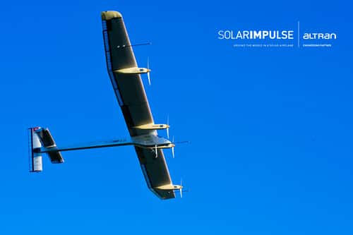 Le HB-SIA, l'avion solaire électrique, avec quatre moteurs de 10 chevaux et 11.628 cellules photovoltaïques, d'une envergure de 63,40 mètres. ©  Solar Impulse-Altran