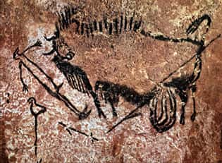 La scène de l'homme devant le bison, appelé aussi l'Homme et l'oiseau. © <em>Wikimedia Commons</em>, CC by-sa 3.0