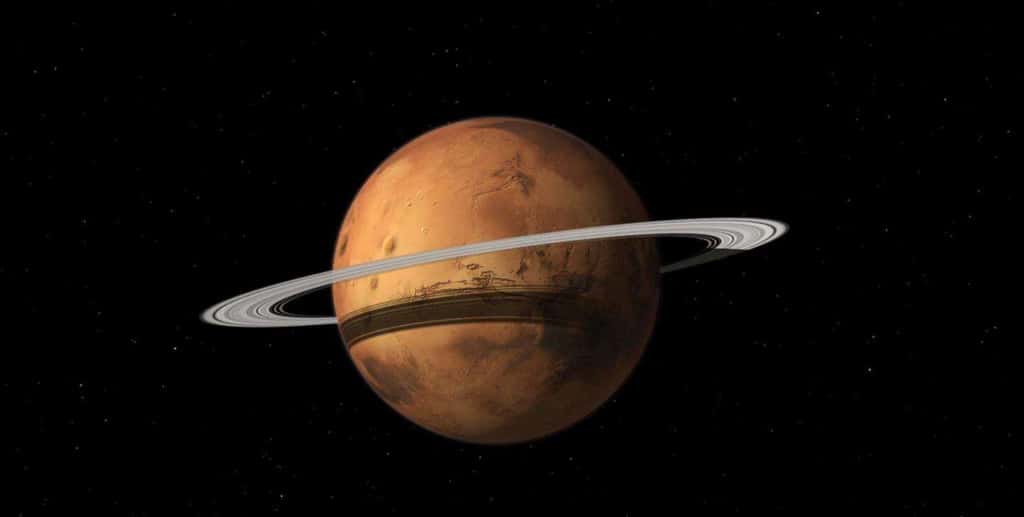 Mars pourrait s’entourer d’anneaux après avoir mis en pièces Phobos dans 20 à 70 millions d’années. © Tushar Mittal, Celestia 2001-2010, Celestia Development Team