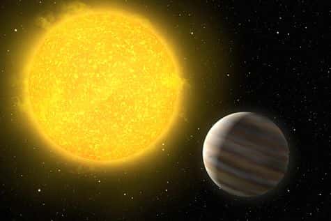 Vue d’artiste de Ogle-TR-L9b. La proximité de son étoile porte l’atmosphère de la planète à une très haute température, la dilatant considérablement. Crédit : ESO/H. Zodet