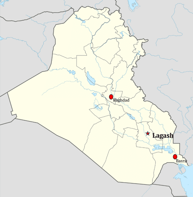 Position de la ville ancienne de Lagash en Irak actuel. © <em>Lagash Archaeological Project</em>
