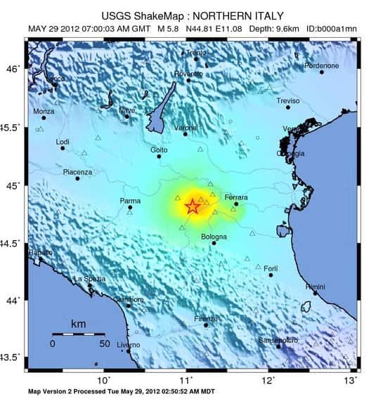 Le séisme s'est produit au nord de l'Italie, en Émilie-Romagne, près de la ville de Medolla. © USGS