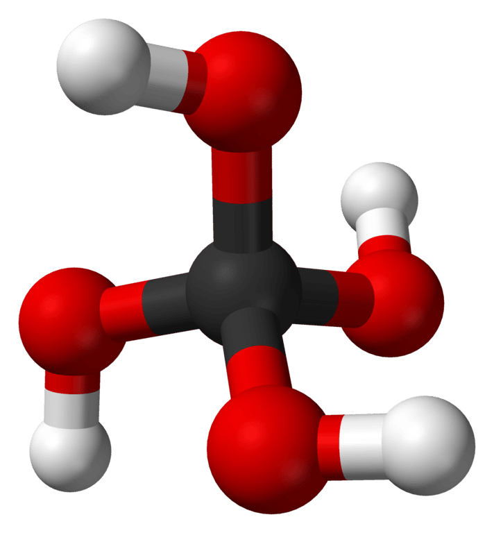 L'acide orthocarbonique est parfois aussi appelé l'acide d'Hitler pour des raisons évidentes quand on voit sa formule dans l'espace. © <em>via</em> Wikipédia, DP