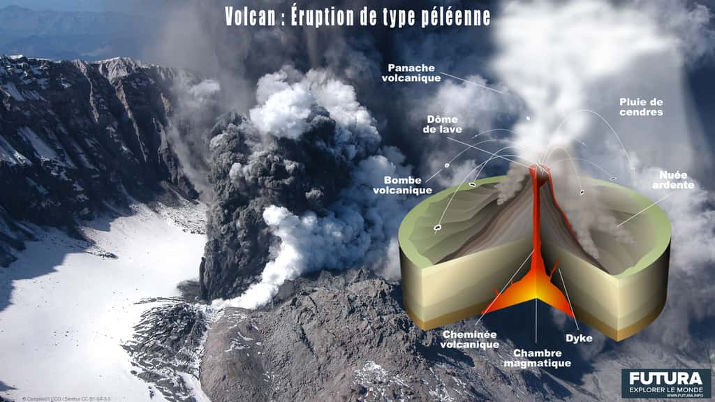 Le schéma d'une éruption péléenne avec ses caractéristiques. © Sémhur, CC by-sa 3.0