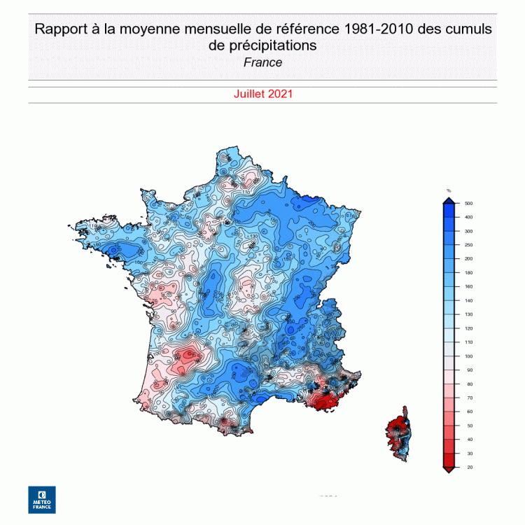 Dans le Nord-Est et le Centre-Est, les cumuls de précipitations ont dépassé 100 millimètres. Soit une fois et demie à trois fois les normales. © Météo France