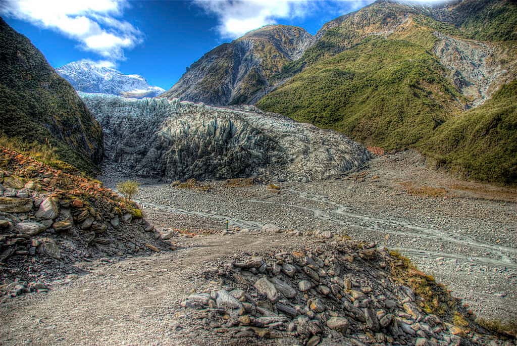 Le glacier Fox recule rapidement en raison du changement climatique. © Ville Mienttinen, Wikimedia commons, CC 2.0
