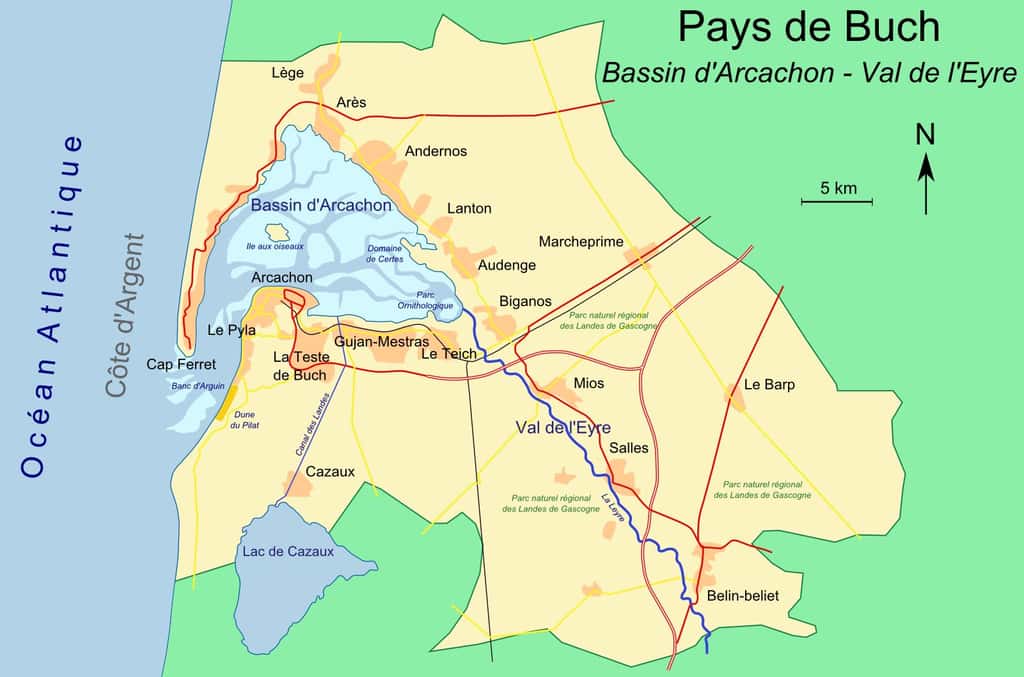 Carte du bassin d'Arcachon. (Cliquez sur la carte pour l'agrandir). © DR