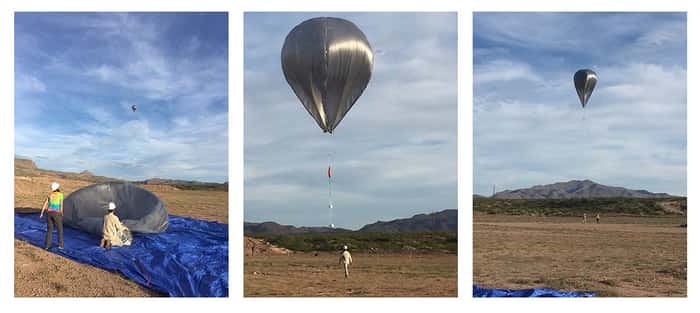 Les ballons solaires gonflés à l’air transportent des microbaromètres destinés à écouter les infrasons dans la stratosphère. Remplis à l’hélium, de tels ballons pourraient bien, un jour, partir à la conquête d’autres planètes de notre Système solaire. © Darielle Dexheimer, Sandia National Laboratories