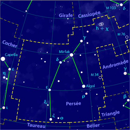 La constellation de Persée d’où semble venir la pluie d’étoiles filantes des Perséides. © Orthogaffe, Wikipédia, CC by-SA 3.0
