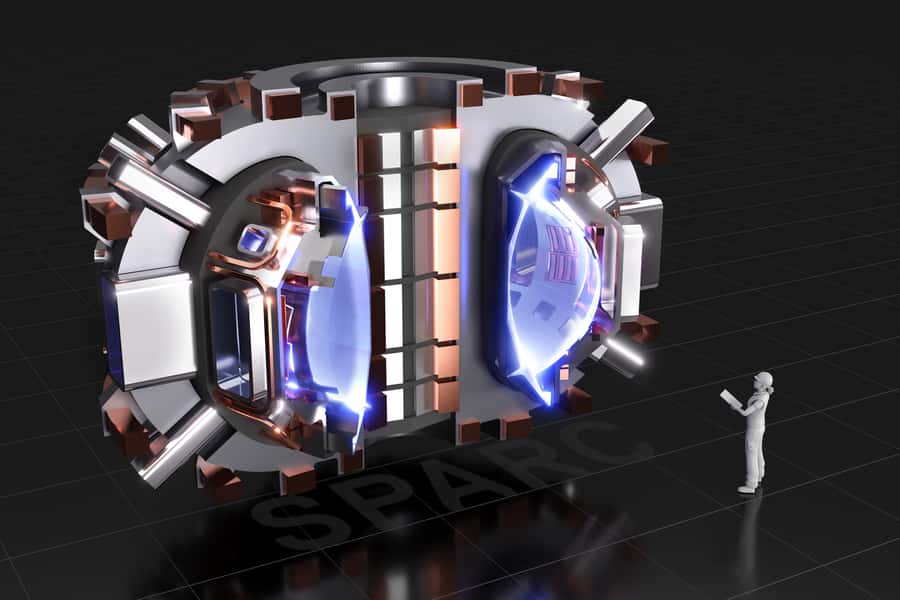  Ici, une coupe du réacteur à fusion nucléaire Sparc, un tokamak compact, dont l'objectif est de créer et de confiner un « plasma brûlant » pour produire de l’énergie par fusion nucléaire. © CFS/MIT-PSFC - Rendu CAO par T.Henderson 