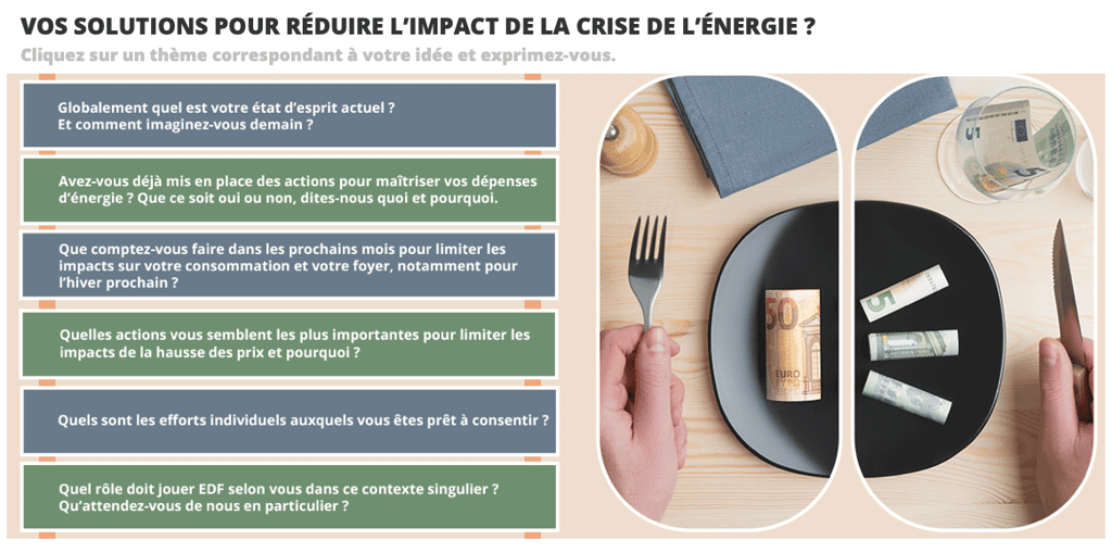 Le problème de la crise de l’énergie pose de nombreuses questions auxquelles les Pulseurs tentent d’apporter des réponses sur la plateforme de co-idéation EDF Pulse & You.© EDF Pulse & You