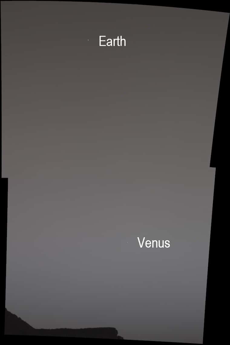Sur cette image, la Terre et Vénus sont à peine visibles. La faute aux poussières qui, à cette période de l’année martienne, rendent invisibles même les étoiles modérément brillantes. © JPL-Caltech, Nasa