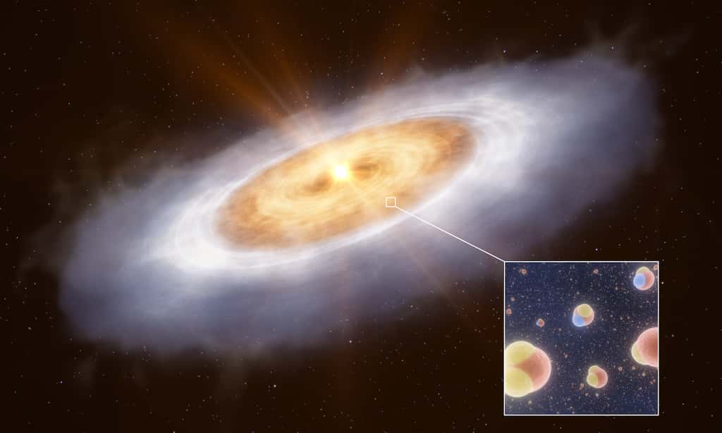 Dans le disque qui entoure la jeune étoile V883 Orionis, il y a deux types de molécules d’eau que les astronomes ont pu étudier. © L. Calçada, ESO 
