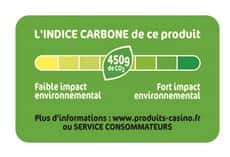 Etiquette renseignant sur le contenu en carbone d'un produit. © Casino