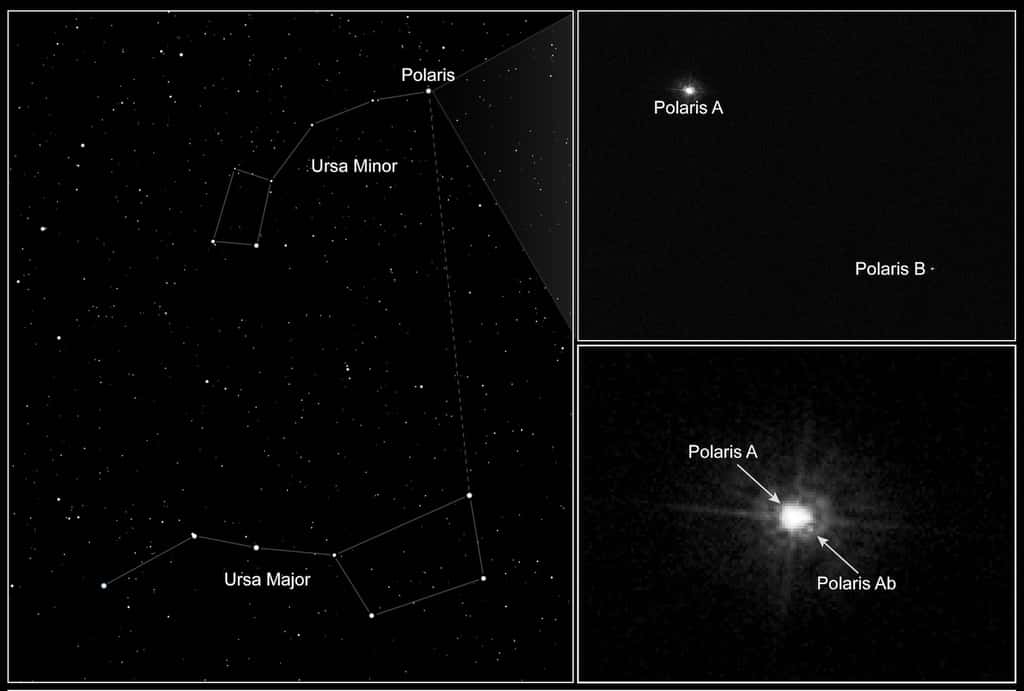 Sur ces images, on découvre l’aspect binaire de l’étoile Polaire. © Nasa, HST, Wikipedia, Domaine public