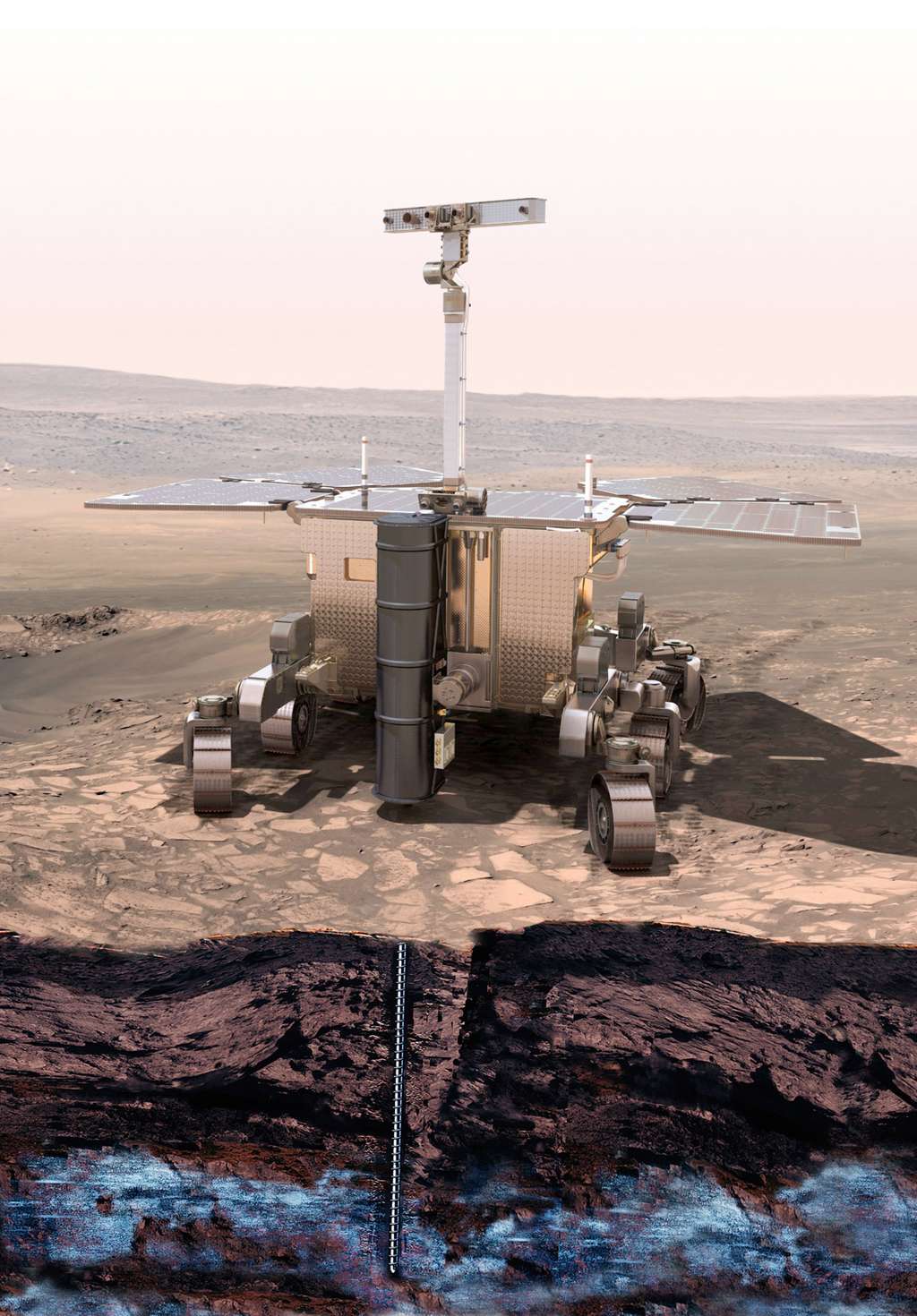Réalisé sous la maîtrise d'œuvre de Thales Alenia Space, le rover ExoMars 2018 devrait atterrir sur Mars en fin d'année 2018. © Esa, mars 2013