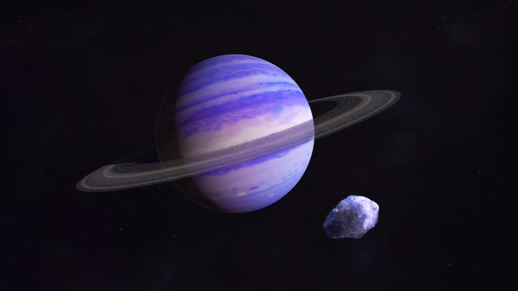 Sur cette vue d’artiste, ce à quoi pourrait ressembler GJ 15 A c, une planète géante gazeuse de type Neptune. © Francis Reddy, <em>NASA's Goddard Space Flight Centers</em>