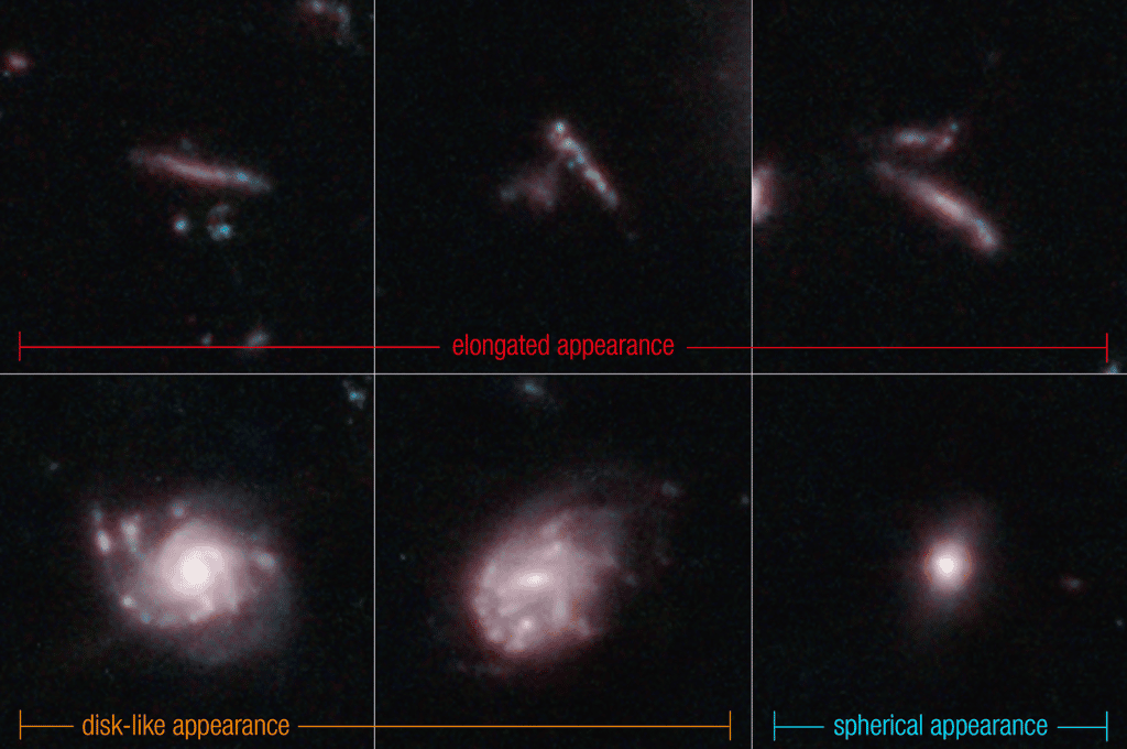 Des exemples de galaxies lointaines capturées par le télescope spatial James-Webb dans le cadre de la <em>Cosmic Evolution Early Release Science</em> (CEERS) <em>Survey</em>. © Nasa, ESA, CSA, STScI, Steve Finkelstein (UT Austin), Micaela Bagley (UT Austin), Rebecca Larson (UT Austin)