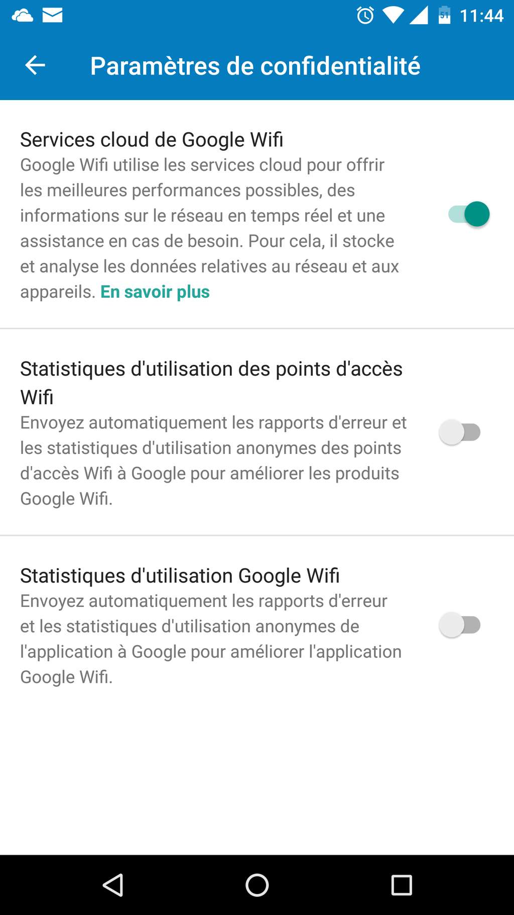 Paramètres de confidentialité Google Wifi. © Futura