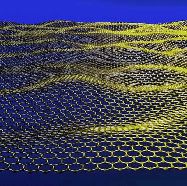 Une vue d'artiste montrant la structure 2D en nid d'abeilles d'un feuillet de graphène. Le graphite de nos crayons est un empilement de telles structures. Il s'agit d'un exemple de pavage régulier d'hexagones. © Jannik Meyer 