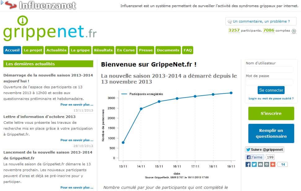 GrippeNet.fr rentre dans sa nouvelle version et dispose de nouvelles fonctionnalités afin de toucher un public plus large et d'améliorer la finesse de ses résultats. © Capture d'écran du site GrippeNet.fr