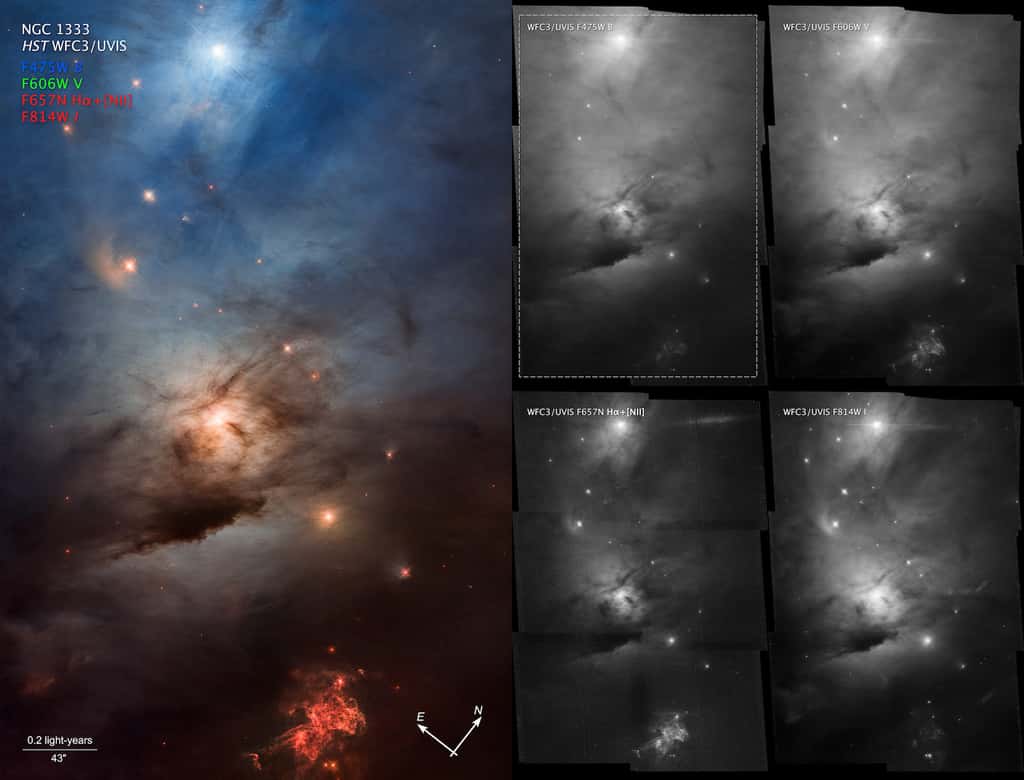 Plusieurs vues sur NGC 1333 proposée par le télescope spatial Hubble. © Nasa, ESA, STScI