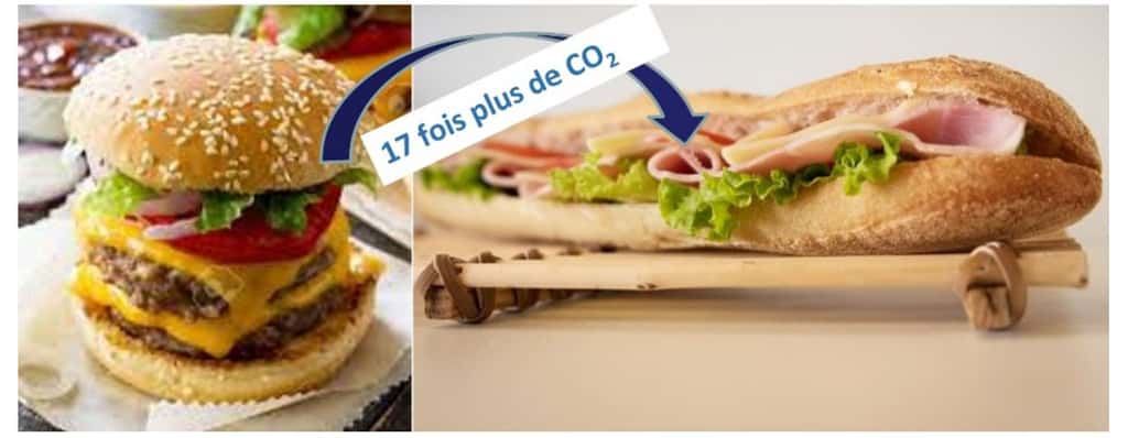 Si l'on savait qu’un double <em>cheeseburger</em> « pèse » 12 kilos d’équivalent CO<sub>2</sub>, alors que le jambon beurre n’en pèse que 700 grammes, comme nous l’apprend <a href="https://www.bonpourleclimat.org/" target="_blank">Bon pour le climat</a>, soit 17 fois moins, peut-être qu’on mangerait plus souvent français !