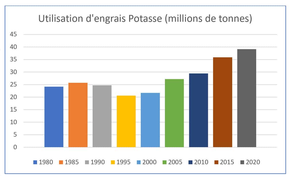 La potasse est principalement utilisée dans la culture des fruits et légumes (17 %), le maïs (15 %), le blé (15 %), le riz (14 %), la production de sucre (4 %), le coton (4 %), le soja (4 %) et l’huile de palme (2 %). © Bruno Parmentier, DR