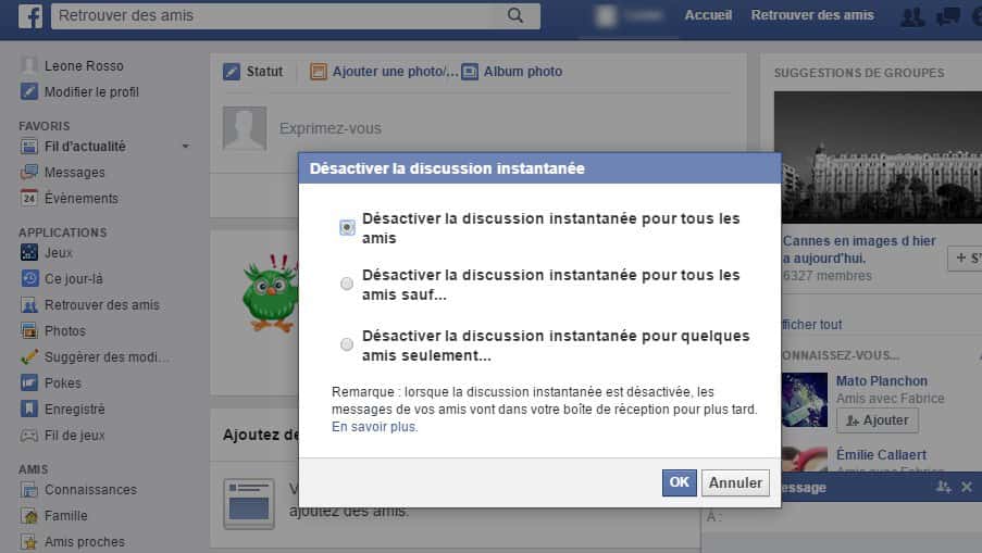 Les options de la messagerie de Facebook permettent de sélectionner les personnes avec lesquelles on souhaite échanger. © Futura-Sciences 