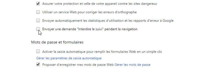 La fonction « interdire le suivi » dans Google Chrome. © Futura-Sciences