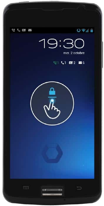 Le smartphone Hoox m2 a été conçu sur la base du système d’exploitation Android auquel ont été ajoutées des couches de sécurité logicielles et matérielles, avec notamment un lecteur d’empreintes digitales et une puce de chiffrement. © Bull