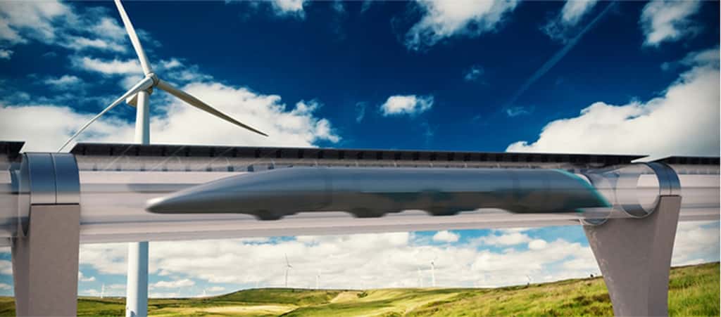 Voici à quoi pourrait ressembler un Hyperloop tel qu’imaginé par la société Hyperloop Transportation Technologies. La première ligne commerciale pourrait ouvrir dès 2020. © Hyperloop Transportation Technologies