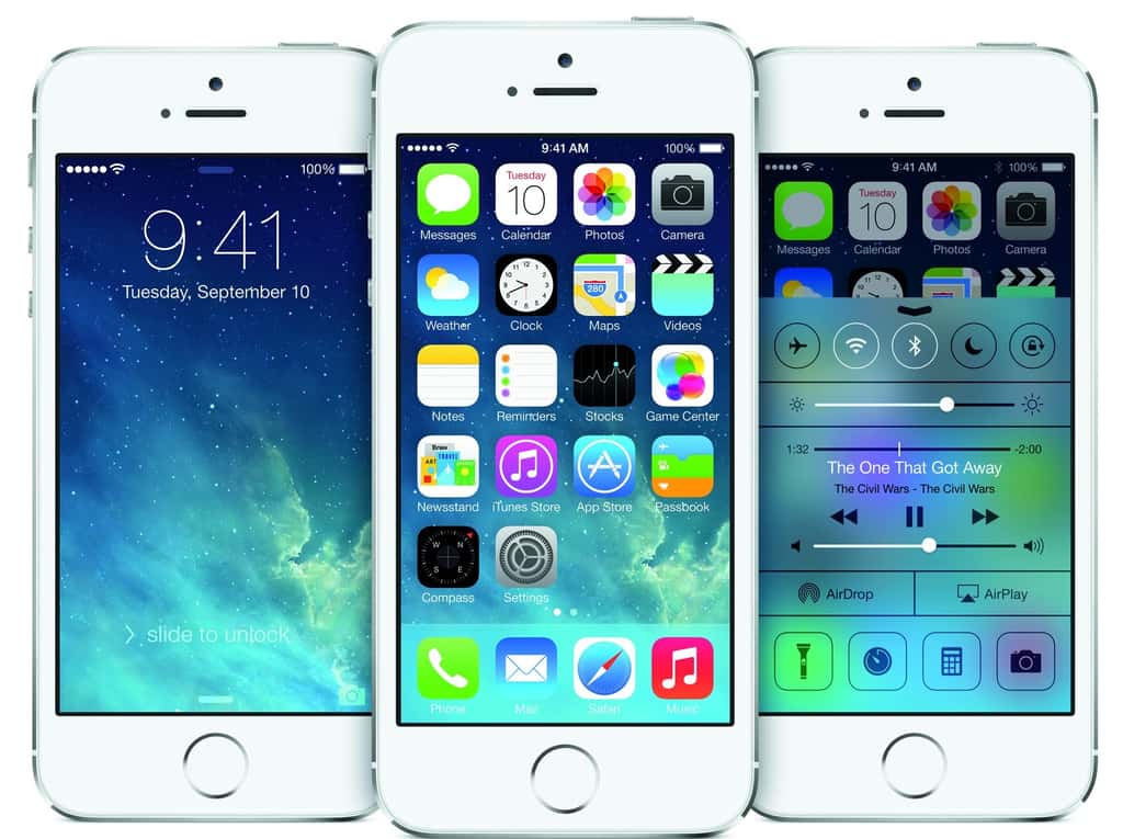Avec iOS 7, Apple a voulu donner une touche de modernité en partant sur un design plus épuré avec des icônes sans relief et des jeux de transparence.