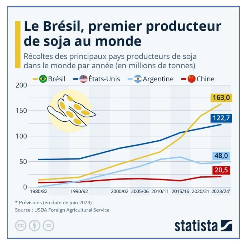 Le Brésil est de loin le plus gros producteur mondial de soja. © Statista