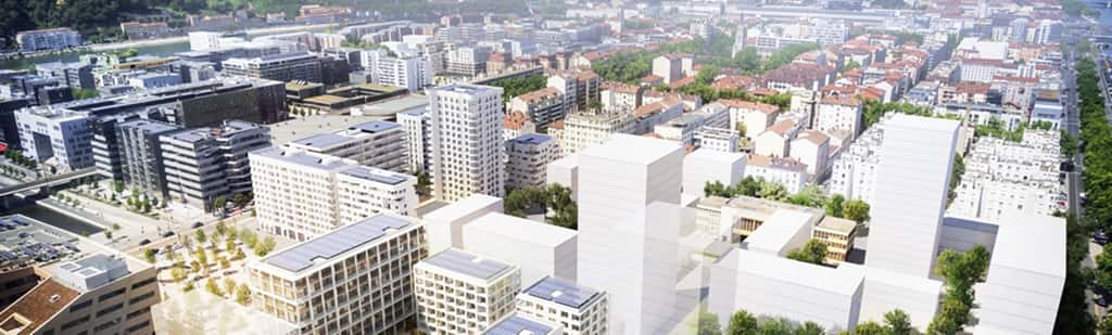 Le projet d’autoconsommation collective développé à Lyon inclut une centaine de logements, une résidence étudiante, des bureaux, des commerces et une crèche. © EDF