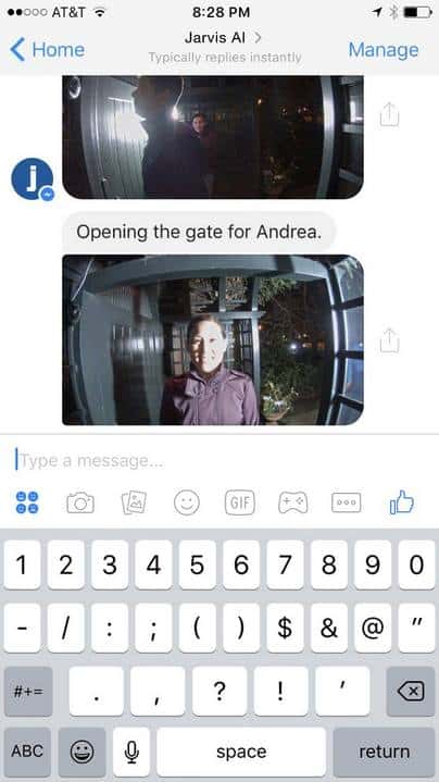 L’une des compétences de l’IA Jarvis est sa faculté d’identifier les amis de la famille Zuckerberg qui se présentent à leur porte. © Facebook