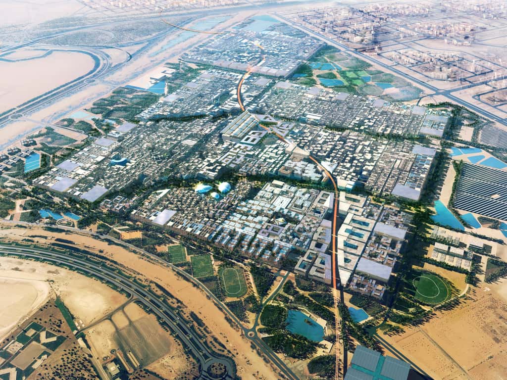 Lorsqu'elle sera terminée, la ville de Masdar City (ici en image de synthèse), à Abou Dhabi, dans les Émirats arabes unis, pourra accueillir 40.000 habitants sur 5 km<sup>2</sup>. De gros efforts ont été réalisés pour minimiser la consommation d'énergie et les émissions de polluants. © Masdar City