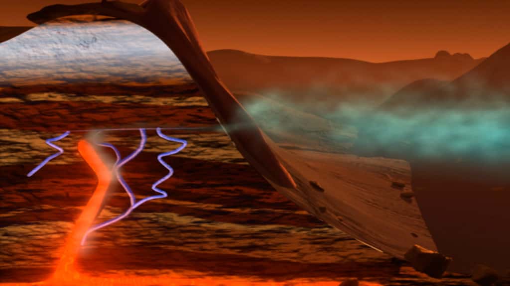 S'il existe, le méthane pourrait être produit par une activité liée au volcanisme passé de la planète Mars. © Nasa, GSFC