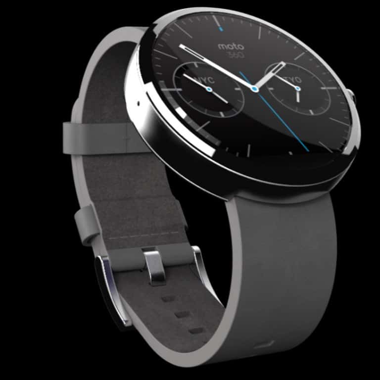Dès l’annonce d’Android Wear, Motorola a présenté son projet de montre connectée. La Moto 360 joue sur le design classique des premières montres bracelet. Sa sortie est prévue cet été aux États-Unis. © Motorola